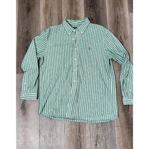 Vintage Ralph Lauren Shirt Mens XXL Green Shirt Brown Pony Button Knit Oxford